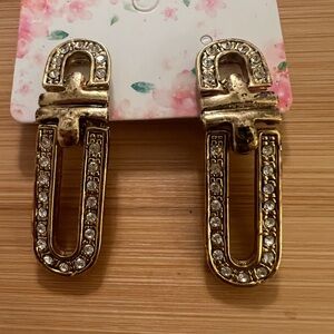 Gold Tone and Silver Rhinestone Clip Earrings Vintage